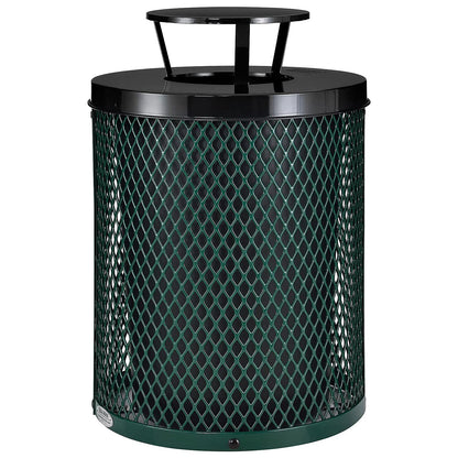 Global Industrial Outdoor Diamond Steel Trash Can with Rain Bonnet Lid and Plastic Liner, 36 Gallon Capacity, Green, Thermoplastic Coating, 23-1/2" Diameter, 40-1/2"H