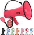 Pyle 50W Megaphone Bullhorn - Portable, Automatic Siren & Adjustable Volume, Projection Range Up to 1200 Square Yards, Aux Input, Talk, Siren, Music, Whistle, & Record, Shoulder Strap (Black)