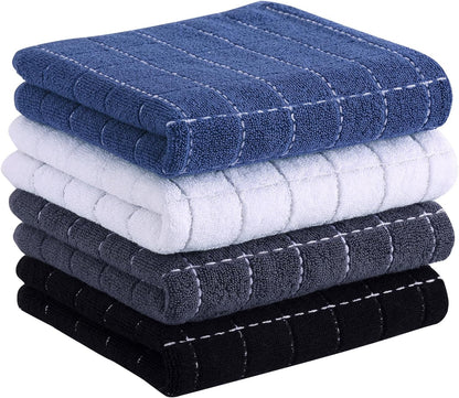 Homaxy 100% Cotton Terry Kitchen Towels(Multiple Color, 13 x 28 inches), Checkered Designed, Soft and Super Absorbent Dish Towels, 4 Pack