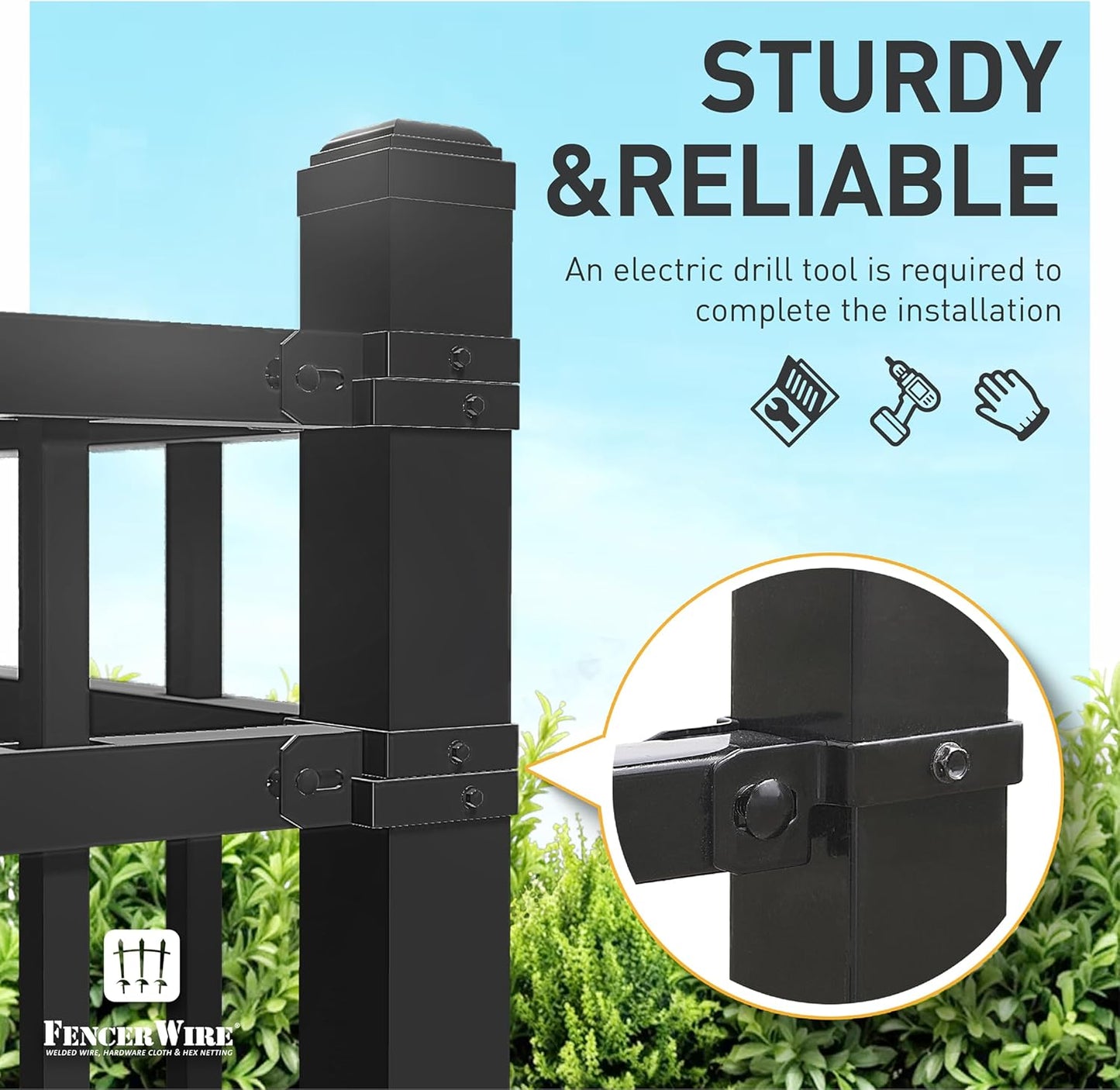 Fencer Wire Heavy Duty Garden Fence Bracket Set, 5 Pieces Metal Steel Connectors for Post and Panel Connection, Accessories of Metal Fencing Border