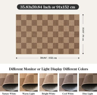 Lahome Checkered Easy Jute Entryway Rug, Washable Rugs 3x5 for Living Room Farmhouse Carpet, Non Slip Indoor Outdoor Door Mat Checkerboard Throw Carpet for Entry Patio Guestroom Deck