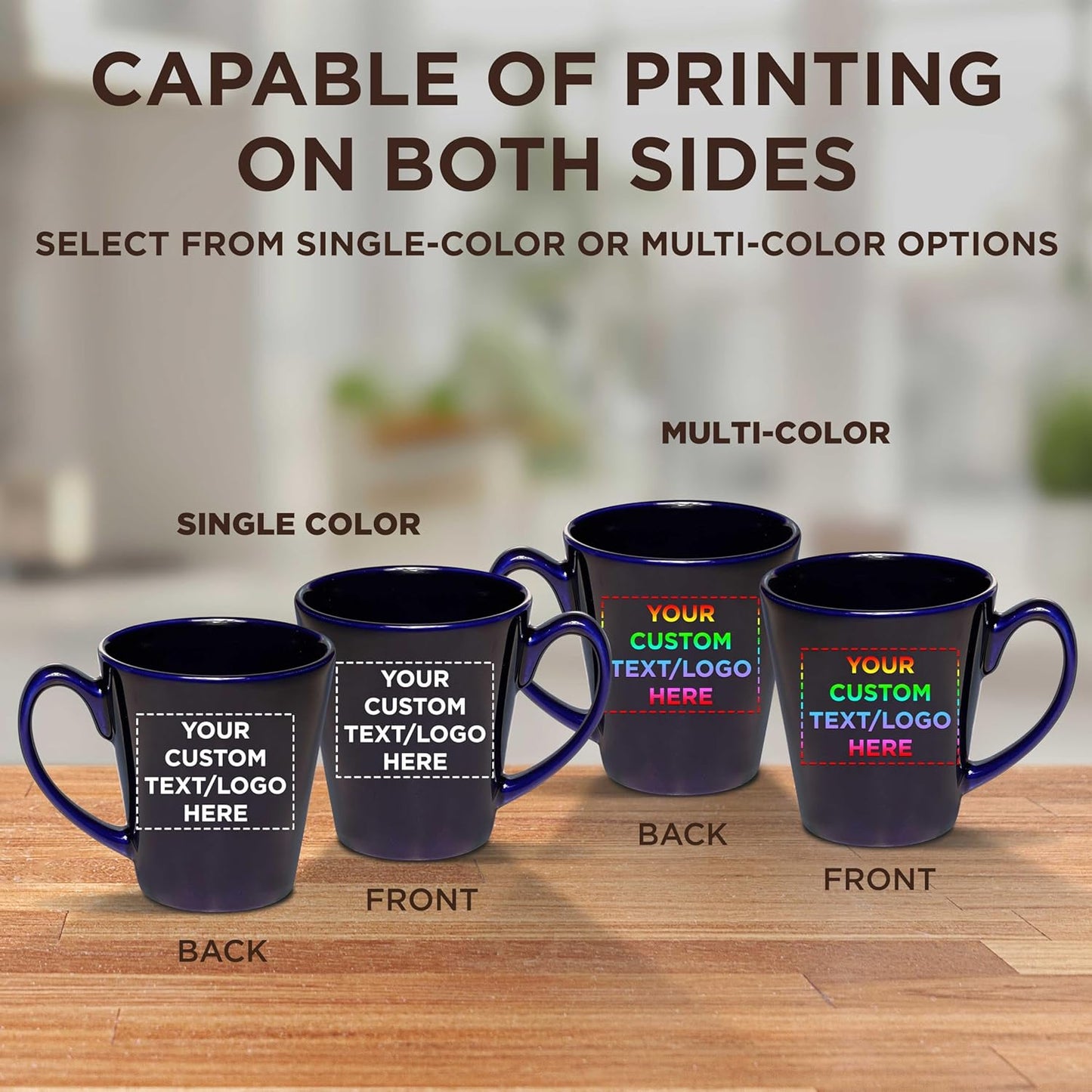 DISCOUNT PROMOS Custom Glossy Ceramic Latte Coffee Mug 12 oz. Set of 100, Personalized Bulk Pack - Perfect for Tea, Espresso, Cappuccino, Hot Cocoa - Blue