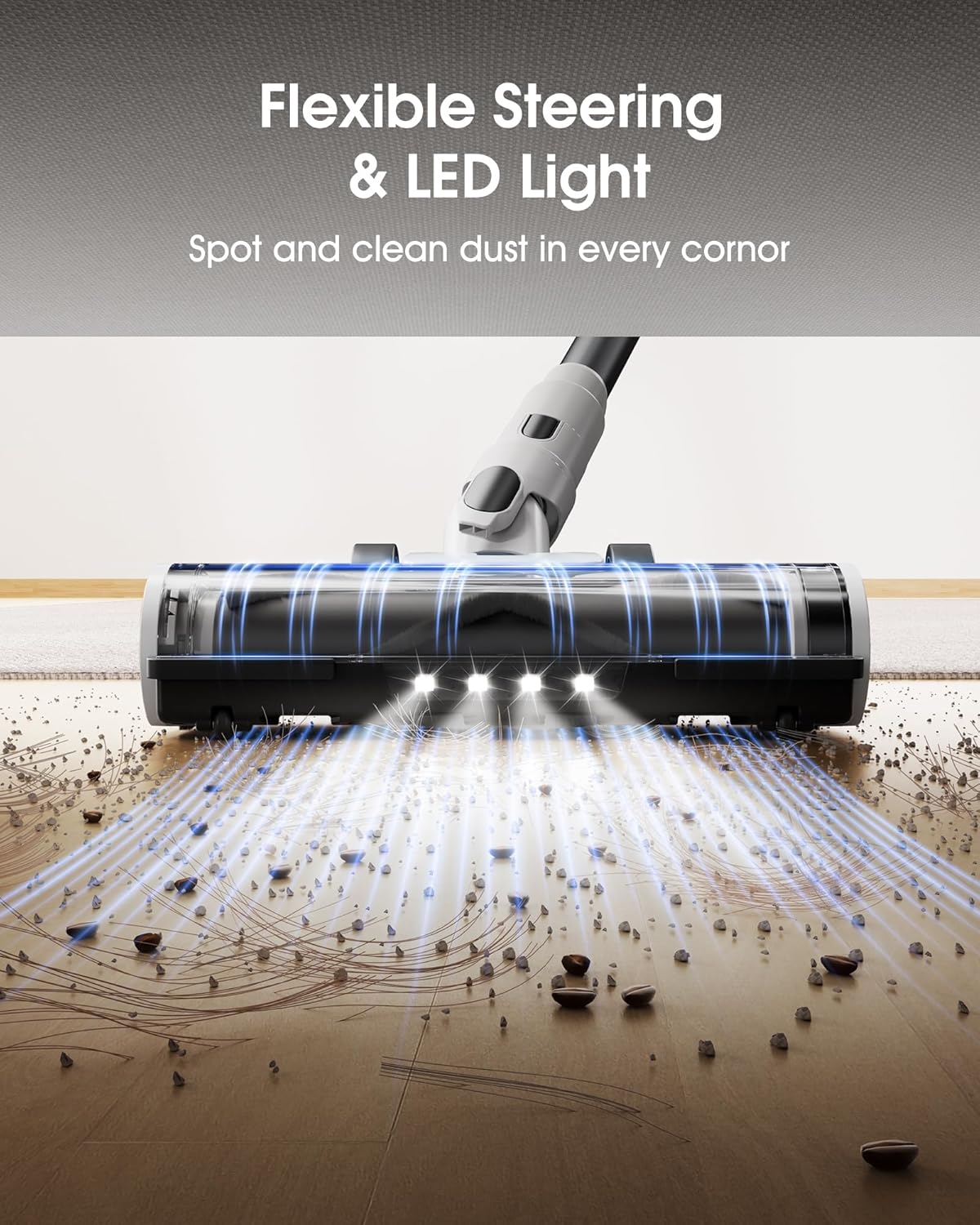 Cordless Vacuum Cleaner, 580W 48KPA 65Mins Runtime Fast Charging Vacuum Cleaner, Self-Standing LED Light Touch Screen Stick Vacuum for Home Light Weight,for Pet Hair/Carpet/Floor, White