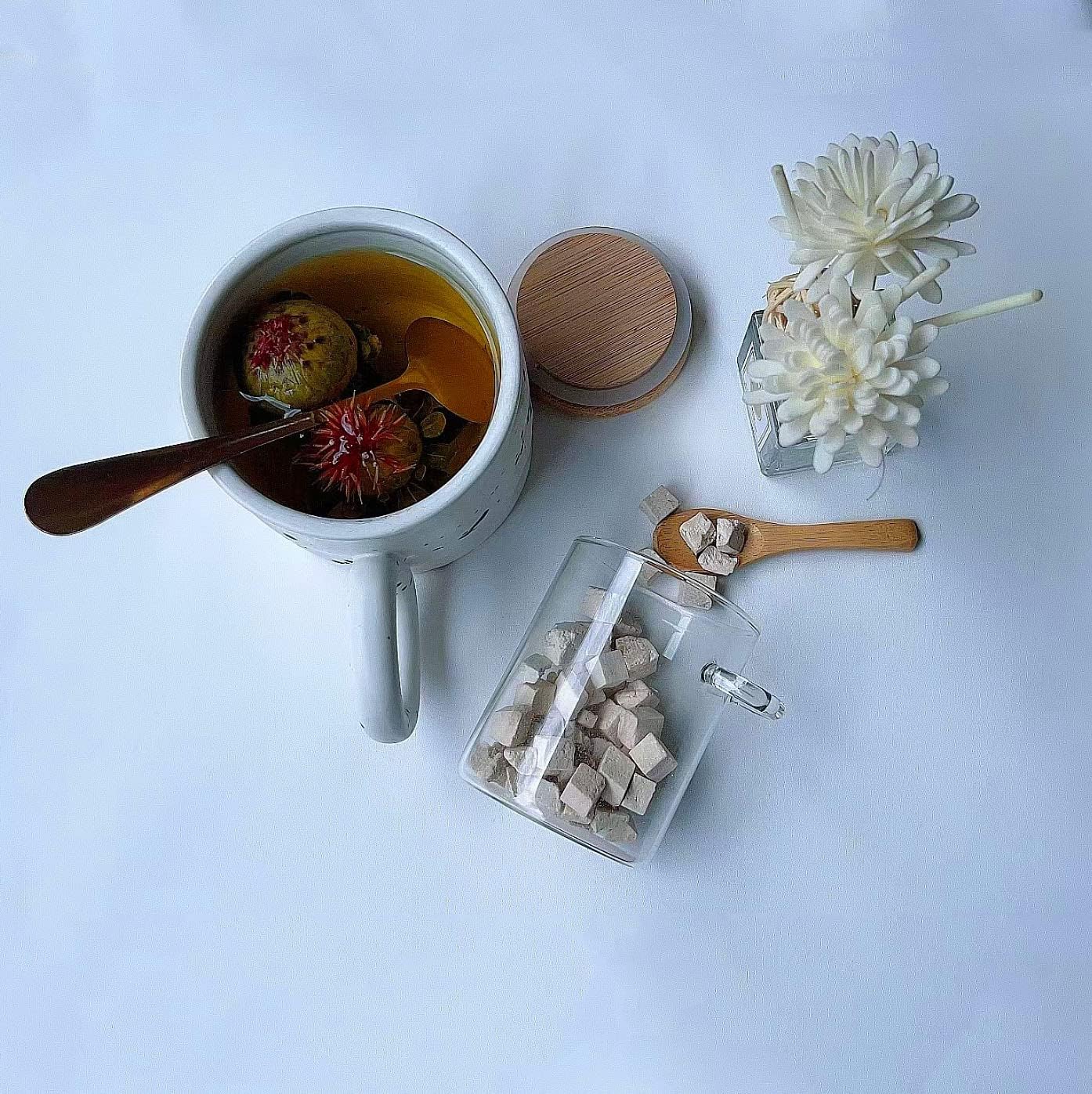 7.6 oz Airtight Mini Glass Jars with Bamboo Lids and Bamboo Spoons, Spice Jars Small Food Storage Containers for Kitchen, Bathroom, Home Decor Set of 8