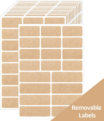Kraft Label Stickers Removable Writable Gift Labels, Self-Adhesive Brown Labels for Essential Oil Bottle, Jars, Food Storage or Gift Decoration (2 Size, 300 Sheet)