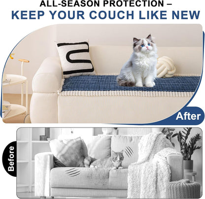OTOB All Seasons Sofa Covers for 3 Cushion Couch Washable, Fuzzy Non Slip Kids & Pet Friendly Couch Cover Furniture Protector, Soft Plush Sofa Slipcovers Dog Bed Mats (Navy Blue, 31.5" x 70.9'')