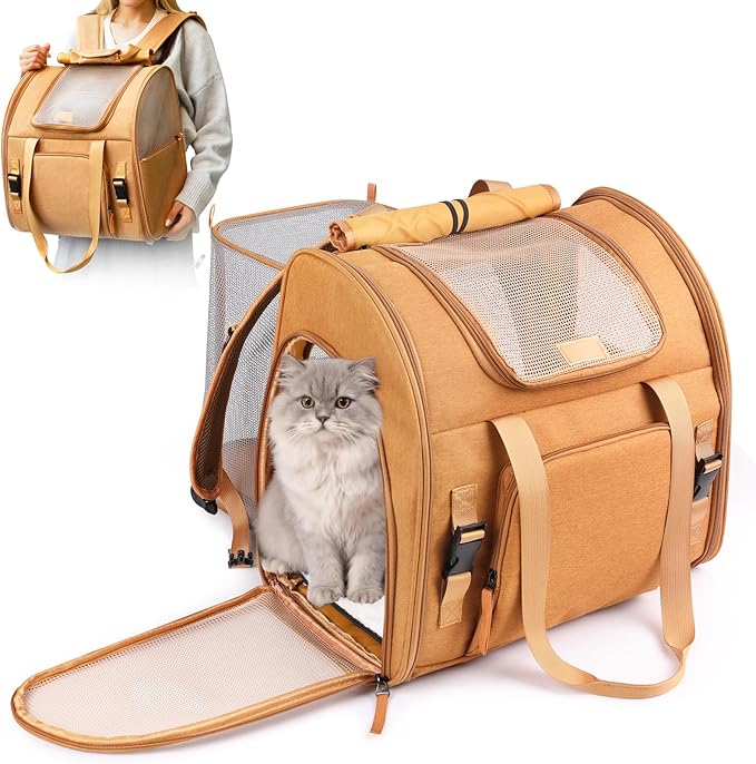 Cat Carrier Backpacks, Expandable Cat Backpack with Breathable Mesh, Pet Carrier Backpack for Cats Small Dogs Puppies,Foldable Carrier Backpack Great for Travel Hiking Camping Vet Visit Outdoor