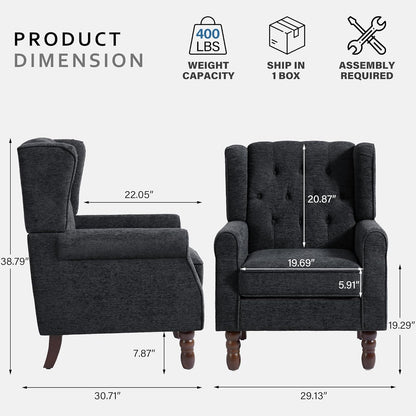 Lumibee High Back Accent Chair Set of 2,Upholstered Wingback Armchair with Solid Wood Legs for Small Spaces,Comfy Single Sofa Chair for Living Room,Bedroom,Office-Black Blue