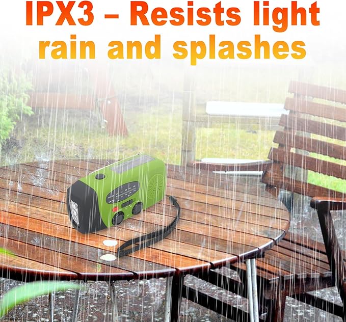 2000mAh Wind Up Radio, Portable Solar Emergency Radio with SOS Alarm, AM FM Weather and Torch, for Power Outage Camping Hiking (Green)