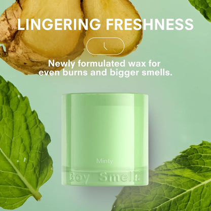 Boy Smells Mint Candle - 8.5 oz Fancy Candle with Ginger, Wild Mint, and Cedarwood- Up to 50-Hour Burn - Cotton Wick