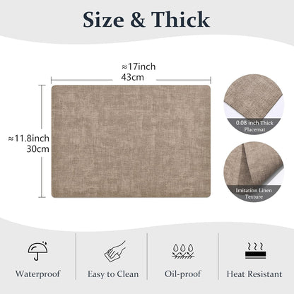 FROMHEART Faux Leather Placemats Set of 4–Waterproof,Heat/Oil Stain-Resistant PU Table Mat–Reversible,Non-Slip,Easy to Clean Place Mats for Kitchen,Dining,Indoor/Outdoor,(Light Coffee,11.8" x 17")
