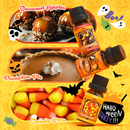 Halloween Fragrance Oils Set, Essential Oil for Diffuser, Diffuser Oil, Use for Soap Candle Making,Caramel Apples, Pumpkin Pie, Candy Corn, Halloween Cookies, Popcorn Balls, Snickers Bars