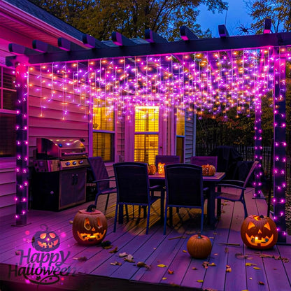 33ft Halloween Lights Outdoor, 400 LED Icicle Lights for Outside, Orange and Purple Twinkle Christmas Light with Connectable Clear Wire 8 Modes Timer Waterproof for House Party Tree Holiday Yard Decor