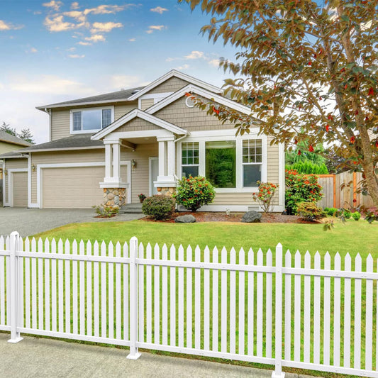 Patio 2 Sets Vinyl Picket Fence Panels 36" H x 84" W White PVC Decorative Fence for Front Yard Porch Patio Deck Pool Air Conditioner Fence Safety Dog Fence (34 Pickets, Straight)