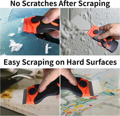 Razor Blade Scraper Tool,2 Pack Razor Scrapers with Extra 50Pcs Blades and 3pcs Wire Brushes Set,Glass Top Stove Scraper,Scraper Tool,Paint Scraper,Glass Scraper,Cleaning Tools for Oven, Cooktop
