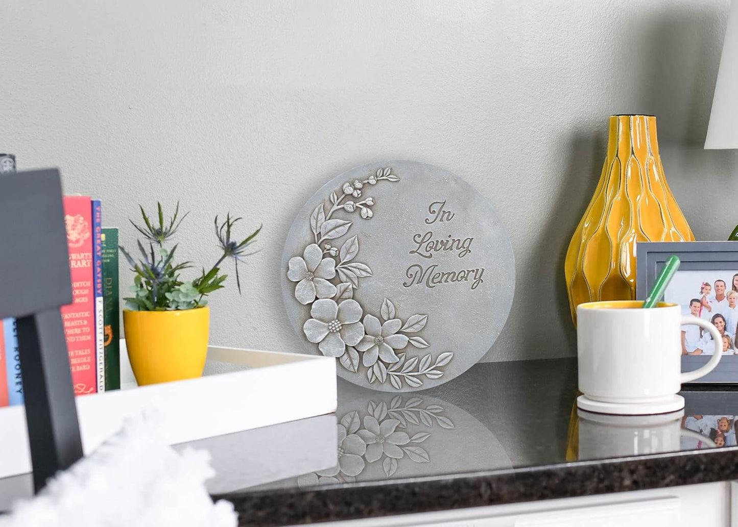 NAT & Jules Flower Blossom and Bud Floral Spray Dimensional Indoor Outdoor 12 inch Round Cast Resin Decorative Garden Stepping Stone, Patio, Walkway Sculpture Yard Art, in Loving Memory Stone Grey