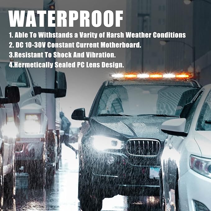 WINECO Amber White 38.5" LED Rooftop Strobe Lights Bar, Double Side Flashing Emergency Hazard Caution Warning Beacon Lightbar w/Magnetic for Construction Vehicles Tow Trucks Vans Tractor Snowplow