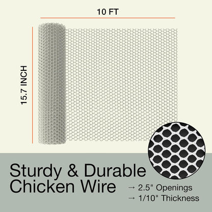 MaPorch Plastic Wire Mesh Fence - White, 15.71" x 10 ft - Plastic Chicken Wire Fencing for Dogs, Rabbits & Poultry - Chicken Netting - Snake Barrier - Balcony Netting for Pets - Balcony Cat Barrier