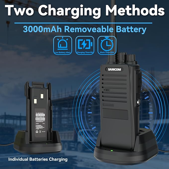 SAMCOM FPCN20A Walkie Talkies with Earpiece, Upgrade Portable UHF Two-Way Radios, VOX, Voice Playing, Rugged 2 Way Radios, 3000mAh Rechargeable for Aduls School Church Construction Industrial, 2 Pcs