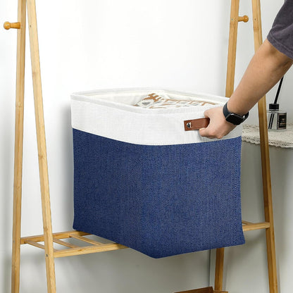 DULLEMELO Large Storage Basket 17"x12"x15",Fabric Organizer Bin for Storage Clothes, Toys, Books,Storage Bin with Handles for Bedroom, Closet, Nursery (White&Blue,1 Pack)