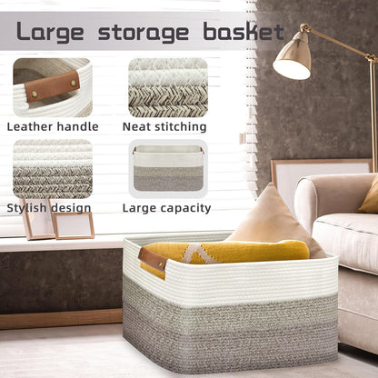 Large Collapsible Laundry Basket, Clothes Hamper for Blanket, Toy, Towels, Woven Baskets for Storage, Nursery Home Decor Living room 21.6" x 15" x 11.8", Gradient Brown