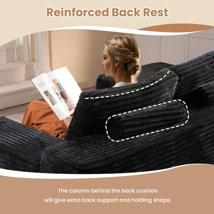 HOOOWOOO Cloud Sectional Couches for Living Room,Modular Sectional Sofa No Assembly,Plush Corduroy Large Floor Couch Furniture Set with Deep Seat Left Chaise L Shape(Black)