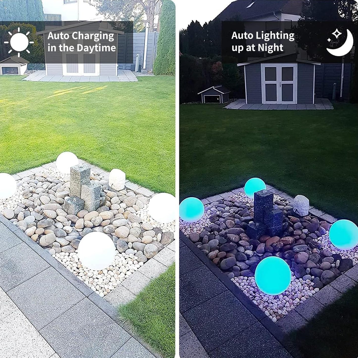 infray 12-Inch LED Ball Light, Solar Rechargeable Globe Light Color Changing Solar Globe Lamp IP67 Waterproof Outdoor Garden RGB Orb Light for Patio Pool Yard Bar Party Decorative Lighting