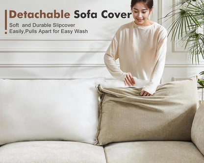 Oversized Accent Chair, Upholstered Modern Sofa Chair with Removable Backrest & Detachable Cover, 24.5" Deep Seat Large Reading Armchair for Living Room Bedroom Office - Chenille Beige Set of 1