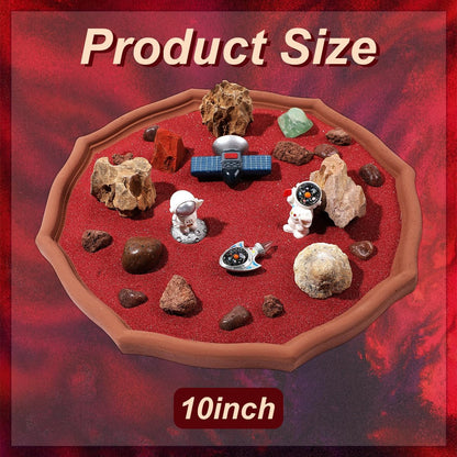 Desktop Zen Garden Kit -Mars Space Exploration Themed Zen Decor Sand,Astronaut Statue Figurines,Irregular Red Raw Sandstone Sand Tabletop Decoration,Zen Office Desktop Decoration Gift (Red)