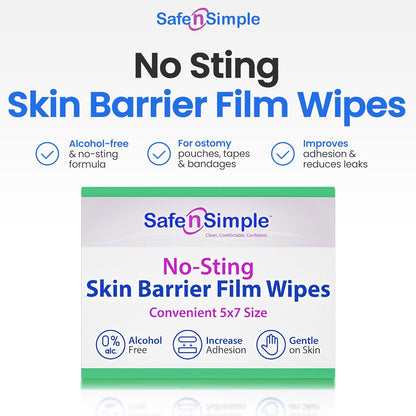 Safe n' Simple Skin Barrier Wipes - 25 Large 5” x 7” Individually Wrapped No-Sting Barrier Film - Skin Prep Protective Wipes - Medical Bandage Barrier Film for Skin