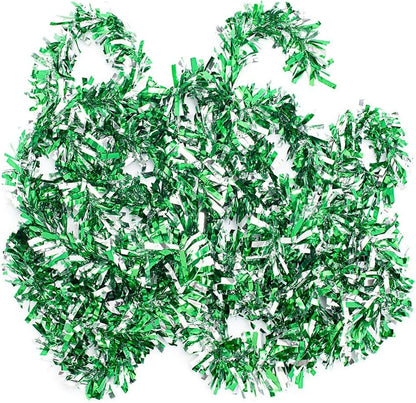 Anderson's Green & Silver Sparkle Glitter Metallic Tinsel Twist for Trailer Or Golf Cart, 4 inches Wide x 25 ft Long, Christmas, Birthday, Patriotic and Holiday Garland Decor for Parties and Parades