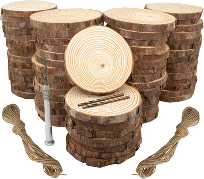 Unfinished Natural Wood Slices - 3.2-4 Inch Wood Circles (50 pcs) for Crafts, DIY Christmas Ornaments, Art & Painting