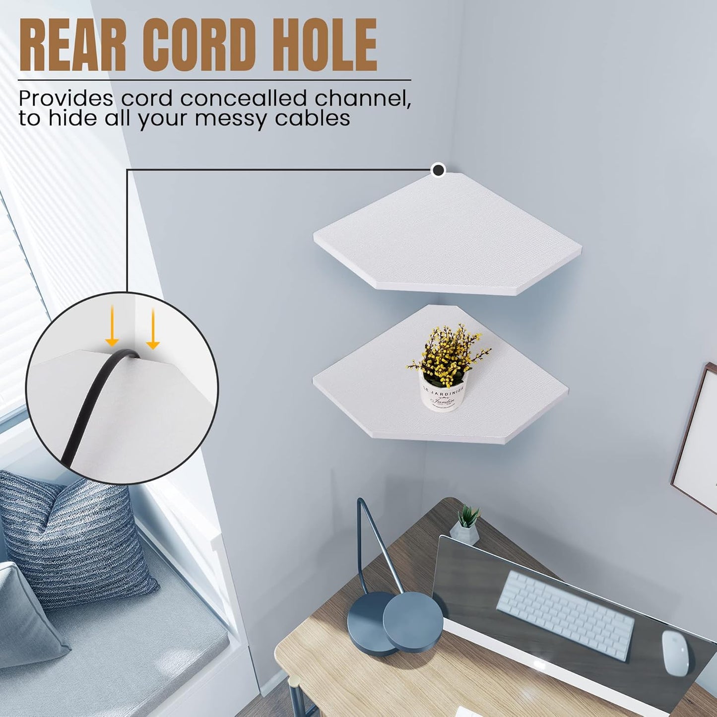 Corner Shelf Wall Mount, Floating Corner Shelves, Set of 4 Corner Wall Shelf Organizer, Rustic Wood Wall Storage Display Shelves for Living Room Bedroom Bathroom Kitchen, Rustic White