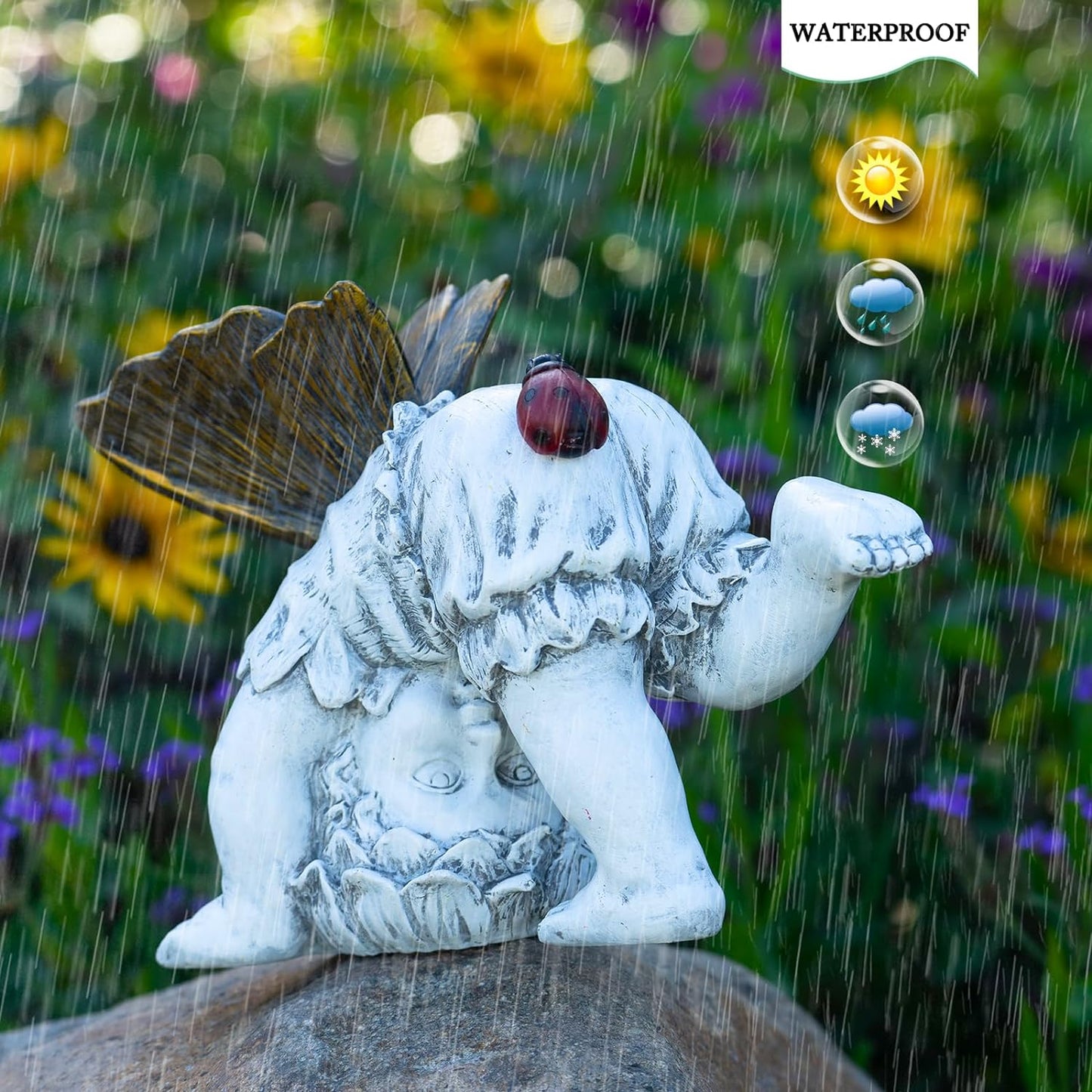 Garden Flower Fairy Outdoor Solar Decor, Resin Ornaments for Patio Lawn Yard Porch, Playful Garden Statue for Outside Angel Gifts, 8.98 Inches Tall