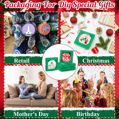 25 Pcs Sublimation Ornament Blanks Box 3.6"x3.6"x0.7" Christmas Ornaments Holder Ceramic Discs Packaging Box with Window for Personalized Xmas Tree Blanks Bulk (Green)