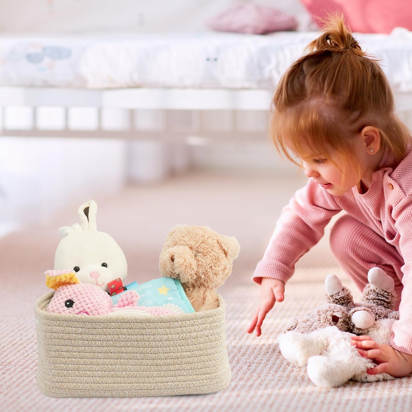 Small Woven Storage Baskets 13“X9”X5“ Decorative Rope Bins for Organizing Shelves, Closets, and Toys, Empty Gift Baskets, Cute Organizer Basket for Home and Office (oatmeal, Large)