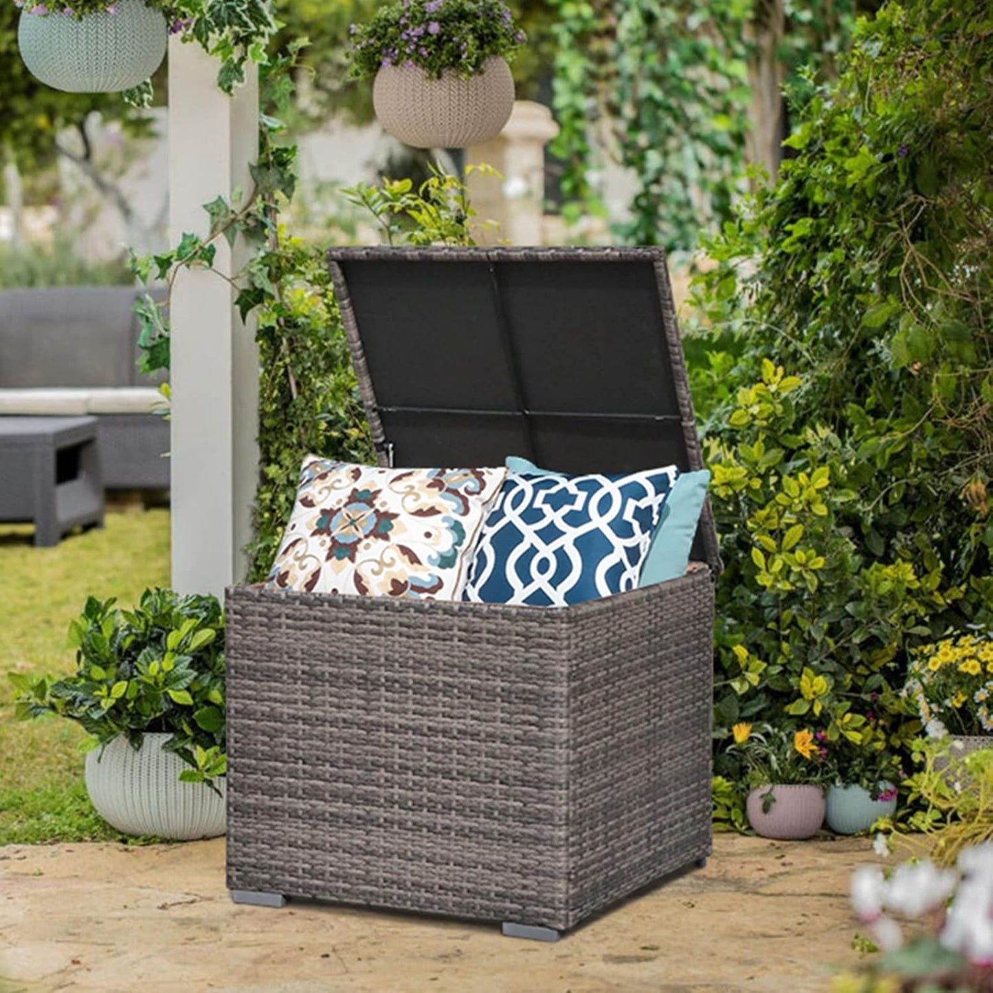 Super Patio Outdoor Patio Storage Box Waterproof, Wicker Storage Bin Deck Box for Cushions, Garden Tools, 88 Gallon, Gray
