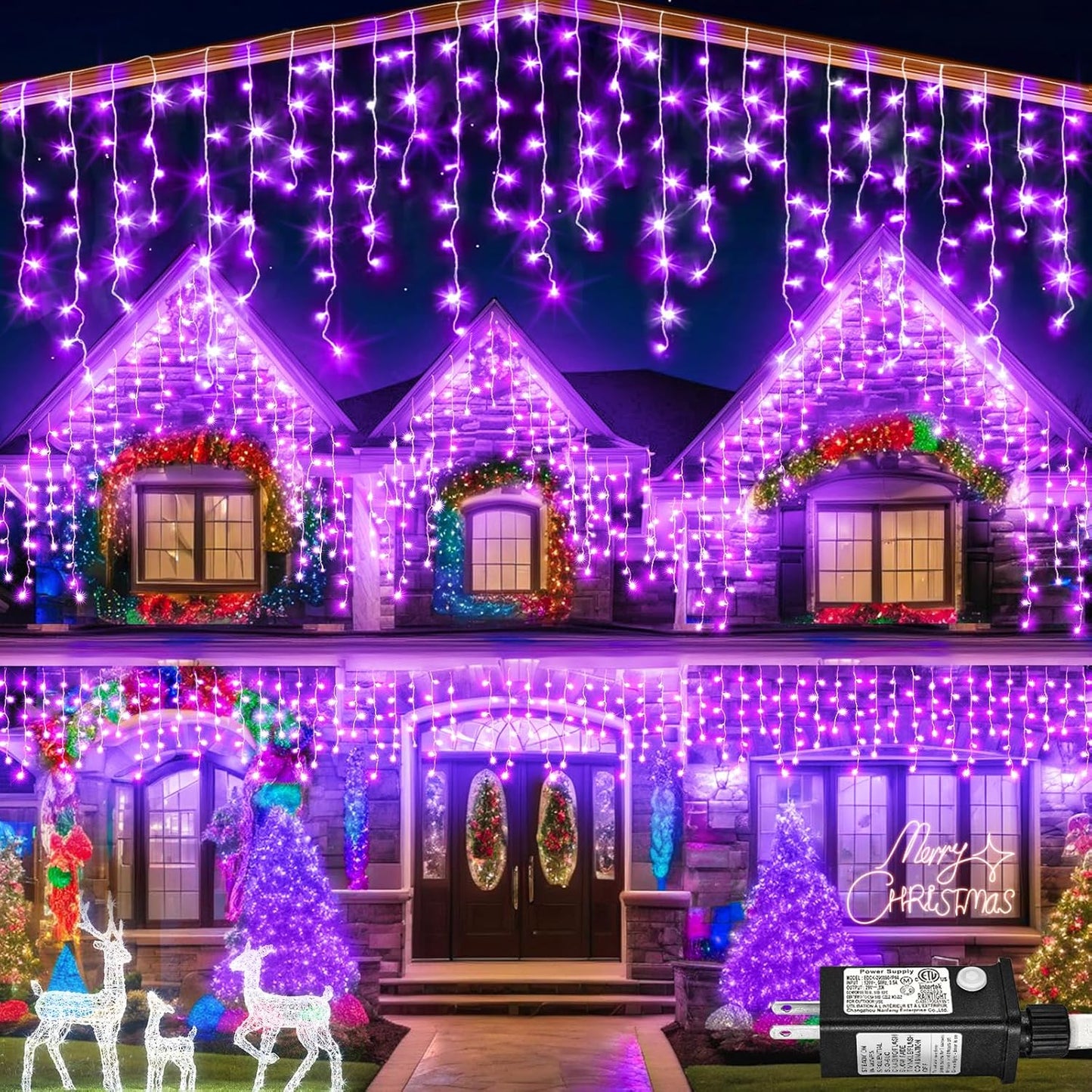 33ft Purple Halloween Lights Outdoor, 400 LED Icicle Lights for Outside Indoor Twinkle Christmas Light with Connectable Clear Wire 8 Modes Timer Waterproof for House Party Tree Holiday Yard Decoration