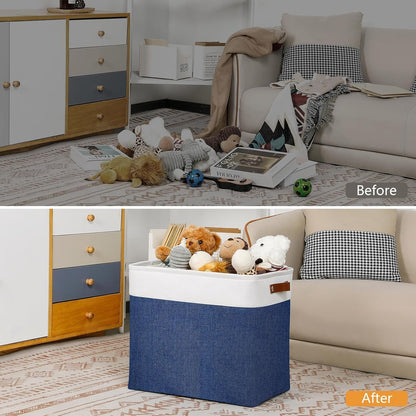 DULLEMELO Large Storage Basket 17"x12"x15",Fabric Organizer Bin for Storage Clothes, Toys, Books,Storage Bin with Handles for Bedroom, Closet, Nursery (White&Blue,1 Pack)