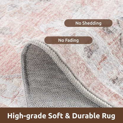 AMOAMI-2X10 Runner Rug-Washable Runners for Hallways-Soft Non Slip Bedside Rugs for Bedroom-Vintage Long Rug for Hallways Entryway Laundry Room Stair Kitchen Bathroom Pink