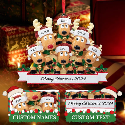 Personalized Christmas Ornaments 2025, Custom Reindeer Family Ornaments for Trees with Names, Handcrafted Christmas Deer Decorations for 2-8 Members, Meaningful Xmas Family of 6
