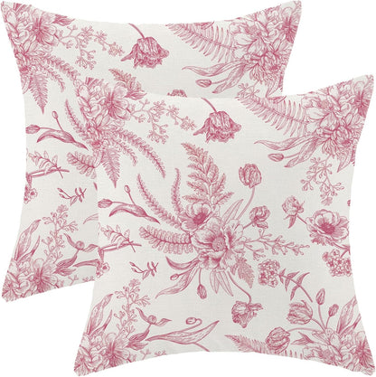 CXMEIFLY Hot Pink Spring Pillow Covers 18 x 18 Inch Set of 2 for Chinoiserie Flowers Decor Throw Pillows Floral Leaves Seasonal Plant Outdoor Decorative Cushion Cases for Couch Bed Decorations