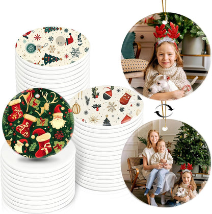 Sublimation Easter Ornament Blanks, Two Sided Sublimation Ceramic Ornaments, Sublimation Blanks Products Bulk, Personalized White Christmas Ornaments for Crafts, Gifts for Women