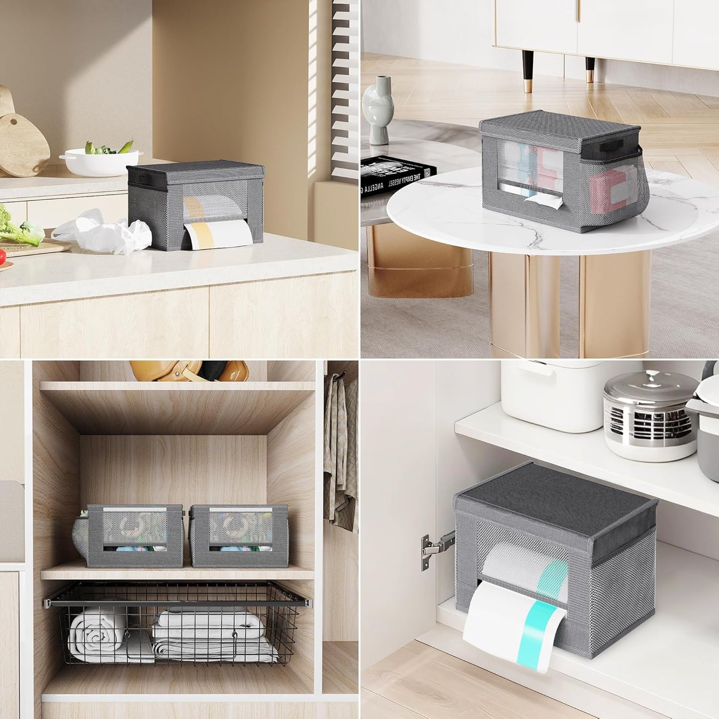 2 Pack Trash Bag Holder Dispenser, Oxford Cloth Garbage Bag Storage Organizer with Mesh Pockets, Foldable Kitchen Organizer Fits 13 Gallon Roll for Kitchen and Pantry（Small）