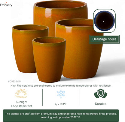 Emissary Home and Garden Bullet 11.5 in. Bright Orange Ceramic Round Planter (11.5 in. L x 11.5 in. W x 14 in. H) with Drainage Hole