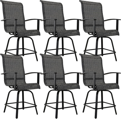 Grand patio Counter Height Swivel Bar Stools Set of 6, 24 Inch Height Patio Seating for BBQ Island Outdoor Kitchen Dining Stool Chair (Black & Grey Plaid, 6PC)