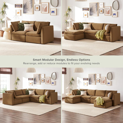 mopio Oversized Modular Sectional Sofa with Fully Removable Covers and Storage, Convertible U, L-Shaped and Sleeper Sectional, Modern Couches with Ottoman Chaise (Hazelnut Velvet, Loveseat)
