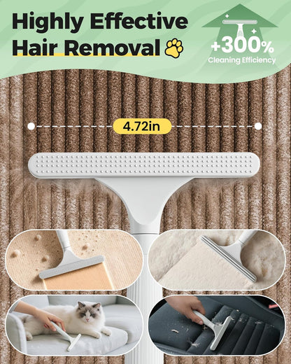 Carpet Rake for Pet Hair Removal Tool - 4 in 1 Pet Hair Remover Kit for Dog Cat Fur Remover, Contain 60" Adjustable Rubber Broom, Glove, Magic Brush and Scraper for Home Furniture, Rugs, Mats