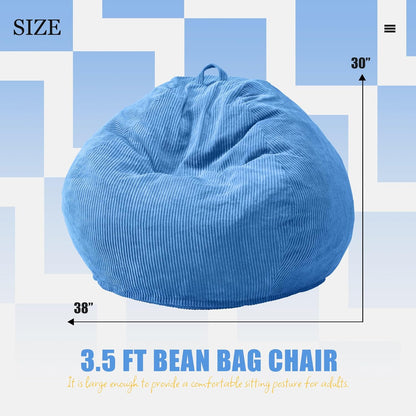 Hobestluk 3.5FT Bean Bag Chair Adult Bean Bag Chair Large Bean Bag Chair with Filler Included Teardrop Bean Bag with Removable Cover for Bedroom Living Room - (Large, Blue)