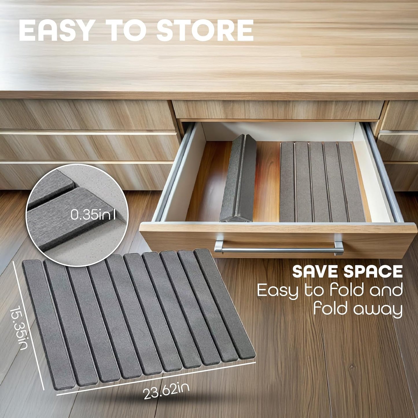 Large Stone Dish Drying Mats for Kitchen Counter, Foldable Quick Drying Mats, Eco-Friendly, diatomaceous earth bath mat, tapete de piedra absorbente para cocina 24" L x 16" W Inches (DARK GREY, LARGE)